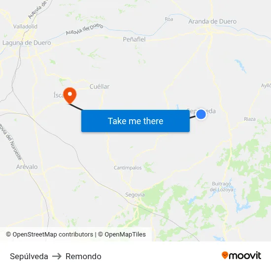 Sepúlveda to Remondo map