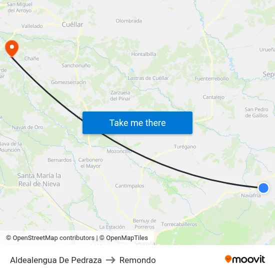 Aldealengua De Pedraza to Remondo map
