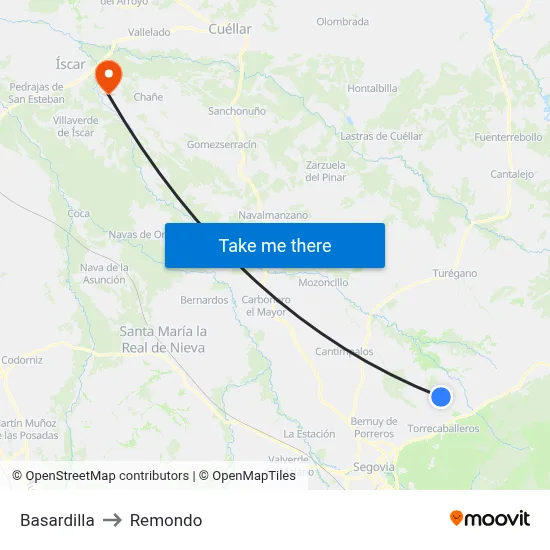 Basardilla to Remondo map