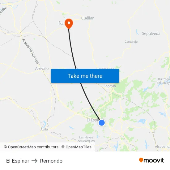 El Espinar to Remondo map