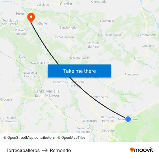 Torrecaballeros to Remondo map