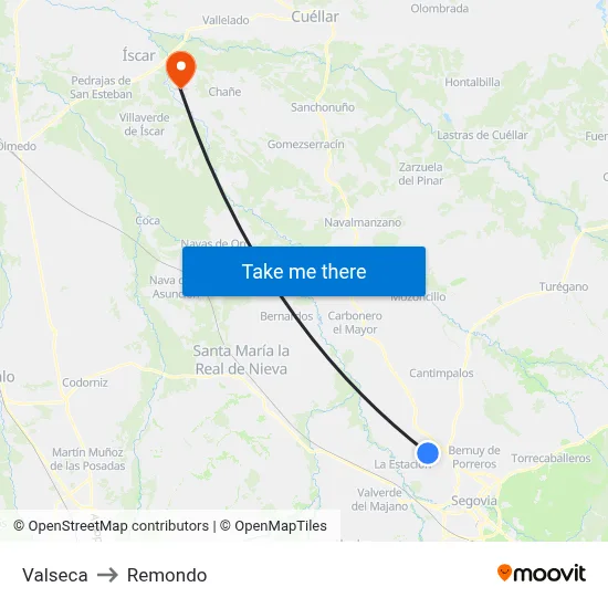 Valseca to Remondo map