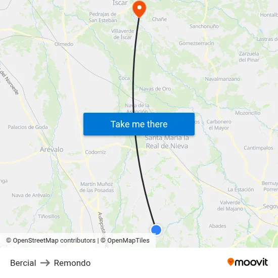 Bercial to Remondo map