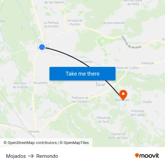 Mojados to Remondo map