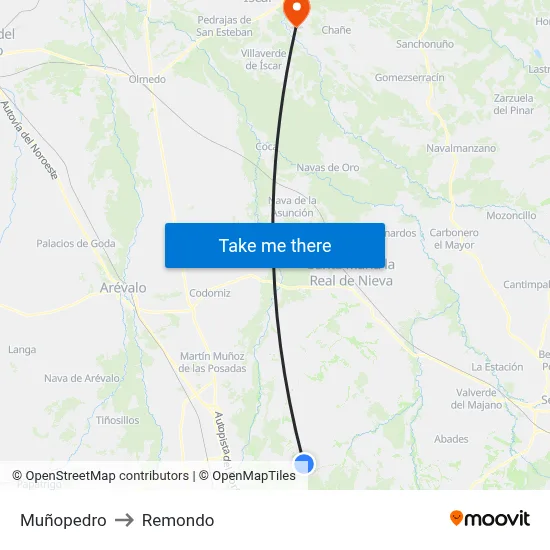 Muñopedro to Remondo map