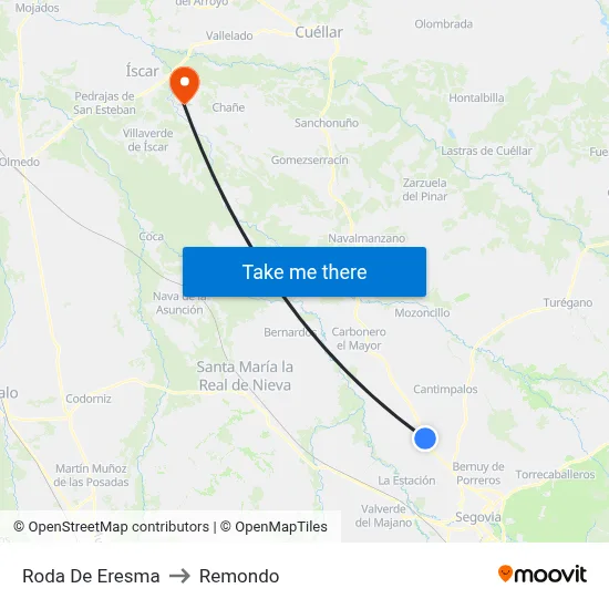Roda De Eresma to Remondo map