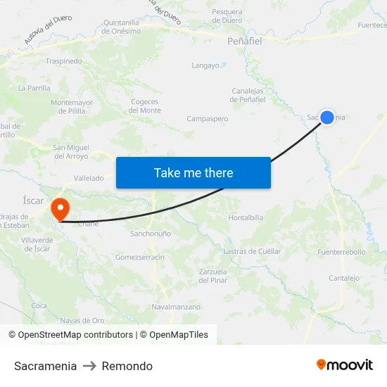 Sacramenia to Remondo map
