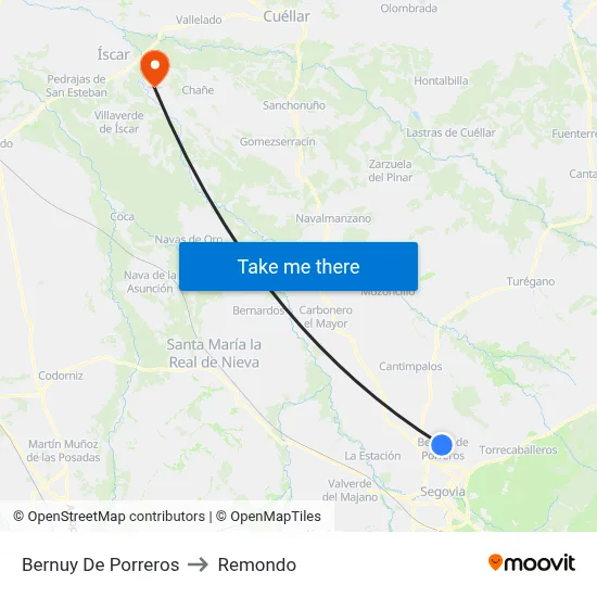 Bernuy De Porreros to Remondo map