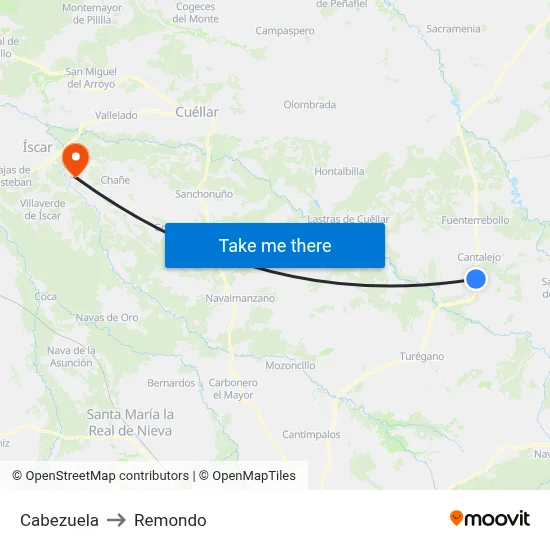 Cabezuela to Remondo map