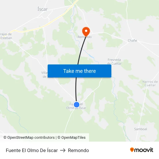 Fuente El Olmo De Íscar to Remondo map