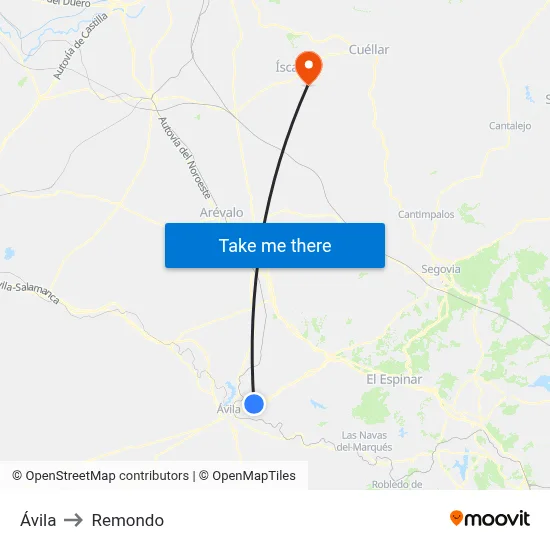 Ávila to Remondo map
