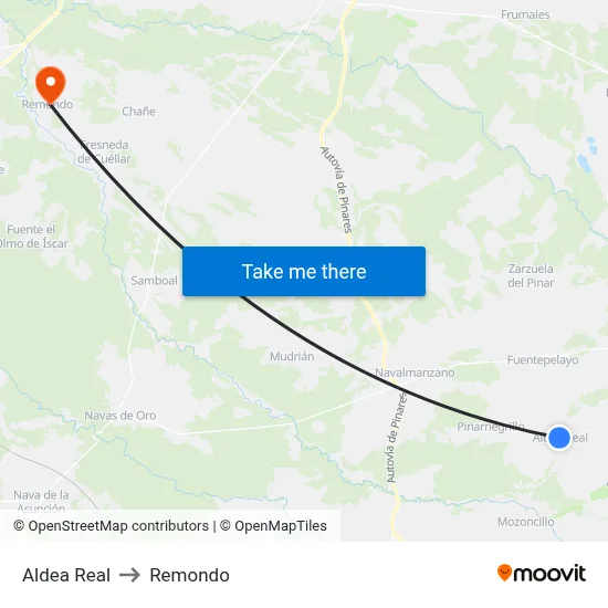 Aldea Real to Remondo map