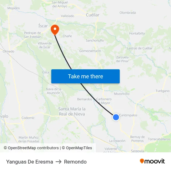 Yanguas De Eresma to Remondo map