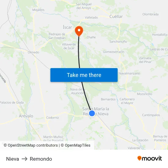 Nieva to Remondo map