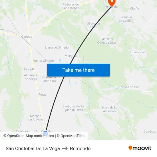 San Cristóbal De La Vega to Remondo map