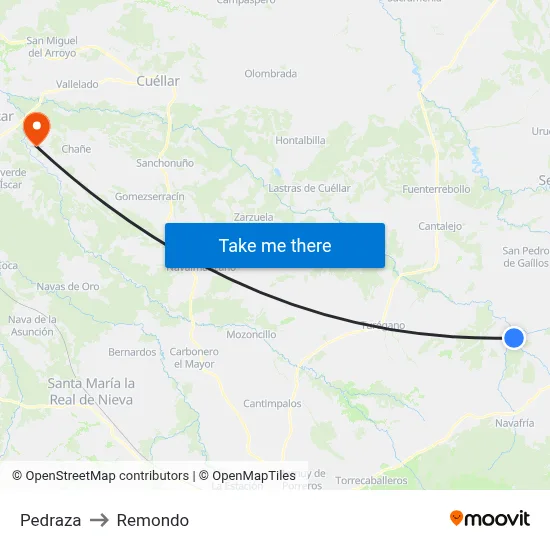 Pedraza to Remondo map