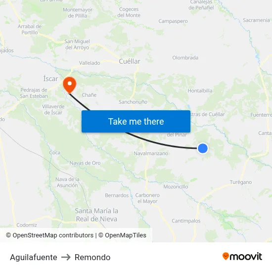 Aguilafuente to Remondo map