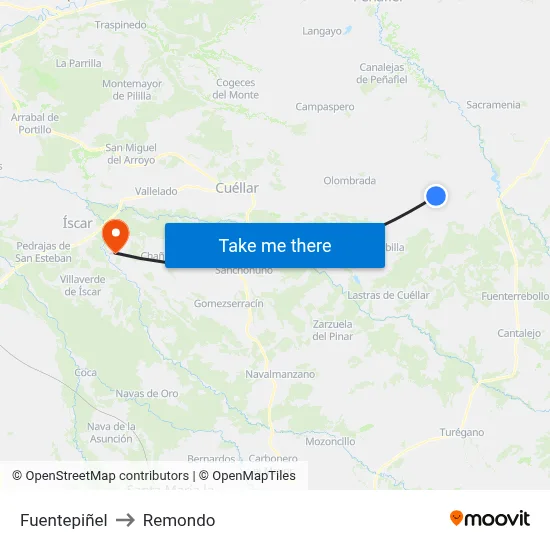 Fuentepiñel to Remondo map