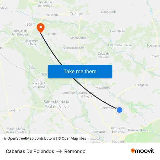 Cabañas De Polendos to Remondo map