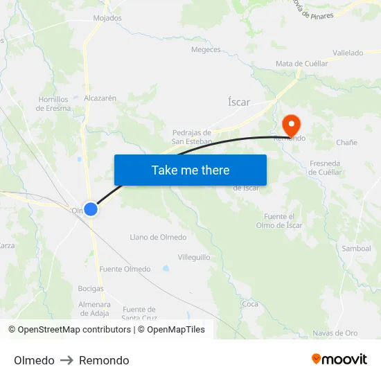 Olmedo to Remondo map