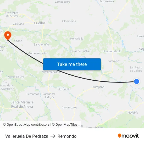 Valleruela De Pedraza to Remondo map