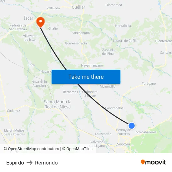 Espirdo to Remondo map