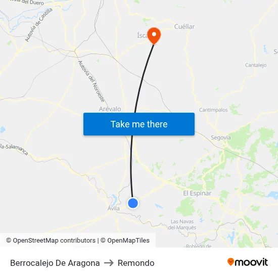 Berrocalejo De Aragona to Remondo map