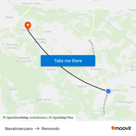 Navalmanzano to Remondo map