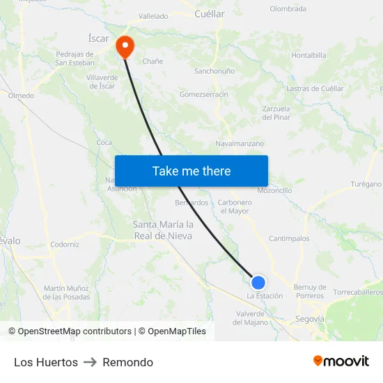 Los Huertos to Remondo map