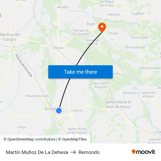 Martín Muñoz De La Dehesa to Remondo map