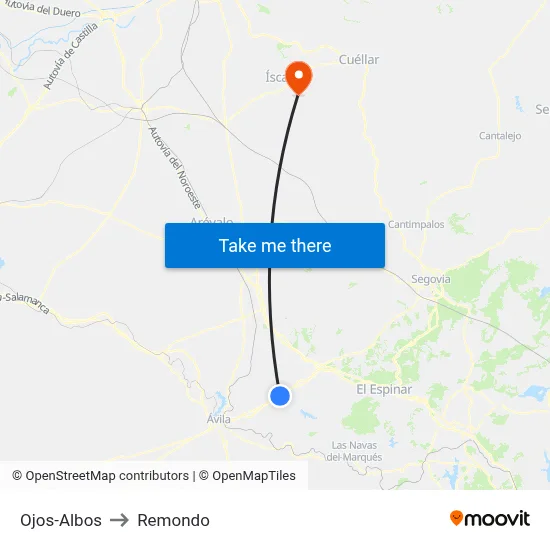 Ojos-Albos to Remondo map