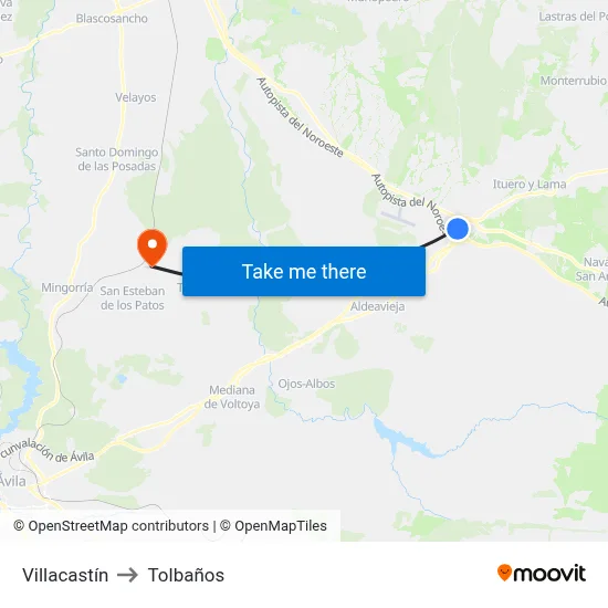 Villacastín to Tolbaños map