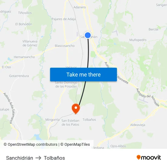 Sanchidrián to Tolbaños map