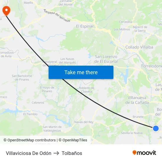 Villaviciosa De Odón to Tolbaños map
