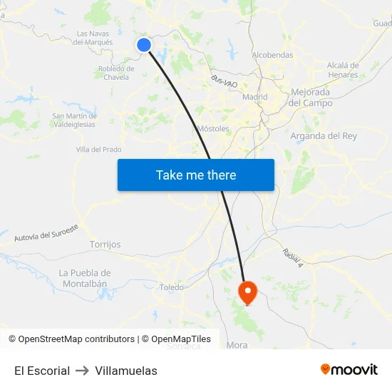 El Escorial to Villamuelas map