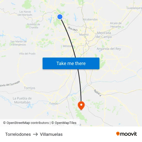 Torrelodones to Villamuelas map