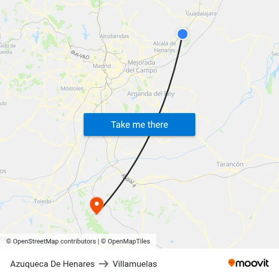 Azuqueca De Henares to Villamuelas map