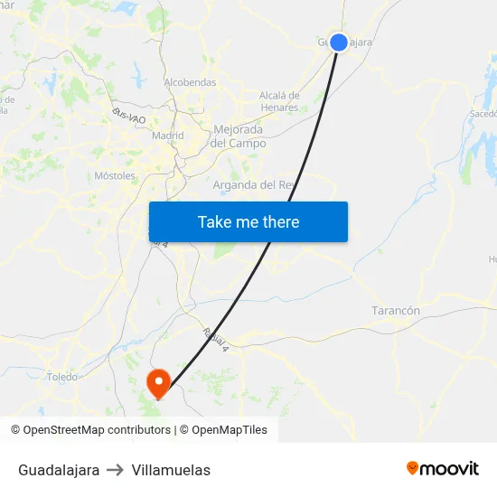Guadalajara to Villamuelas map