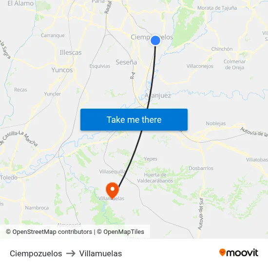 Ciempozuelos to Villamuelas map