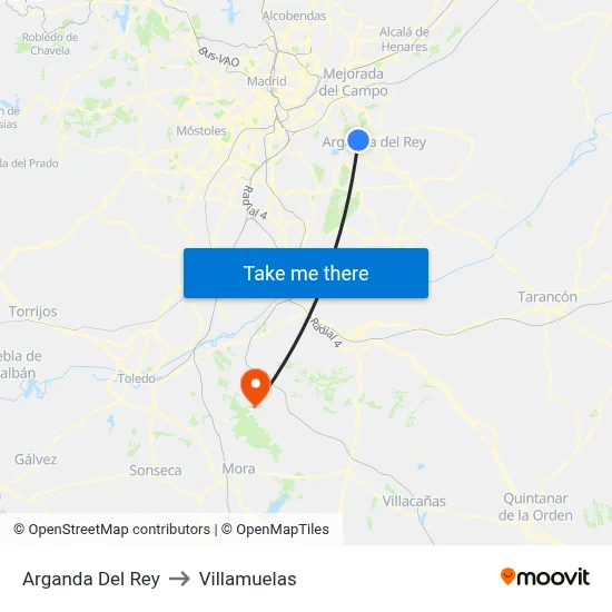 Arganda Del Rey to Villamuelas map