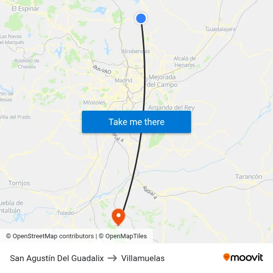 San Agustín Del Guadalix to Villamuelas map