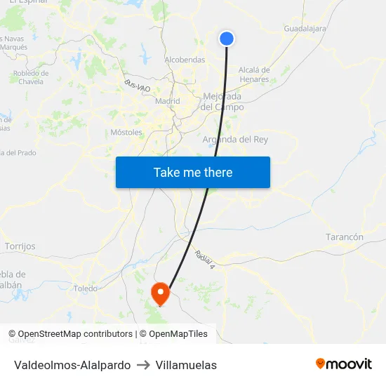Valdeolmos-Alalpardo to Villamuelas map