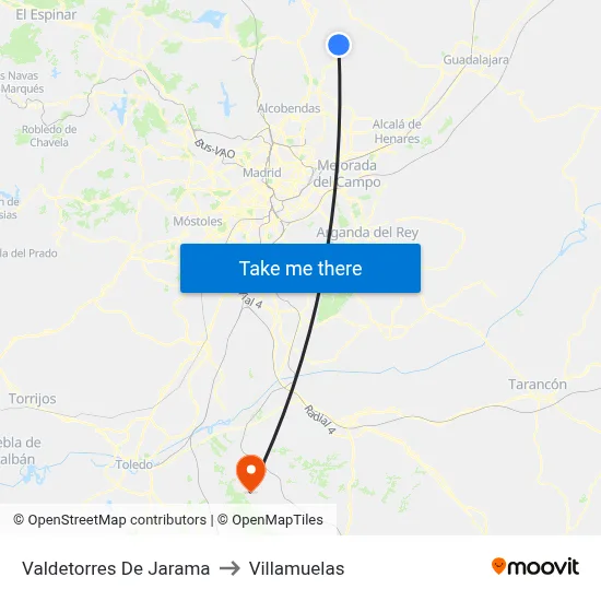 Valdetorres De Jarama to Villamuelas map