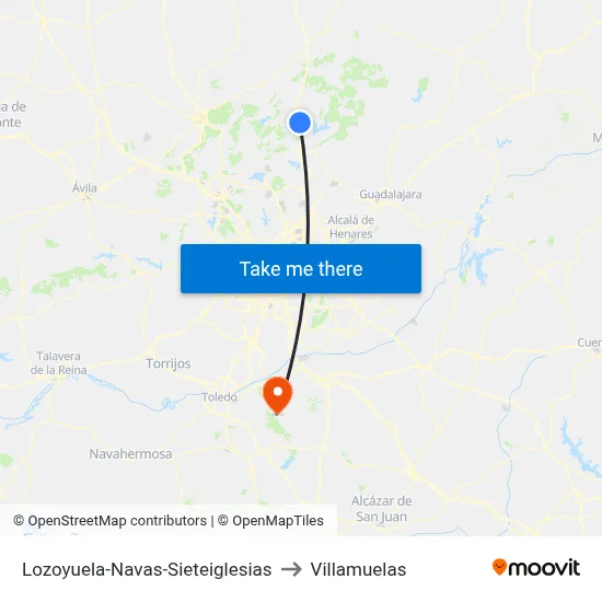 Lozoyuela-Navas-Sieteiglesias to Villamuelas map