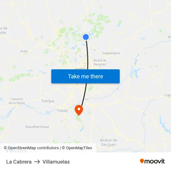 La Cabrera to Villamuelas map