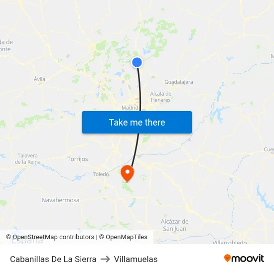 Cabanillas De La Sierra to Villamuelas map