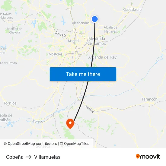 Cobeña to Villamuelas map