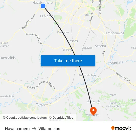 Navalcarnero to Villamuelas map