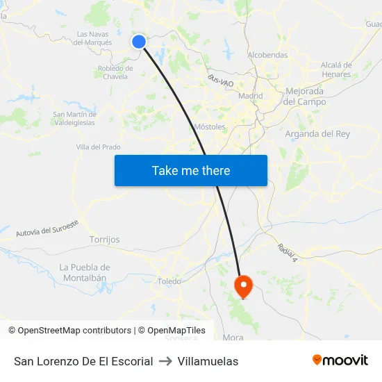 San Lorenzo De El Escorial to Villamuelas map