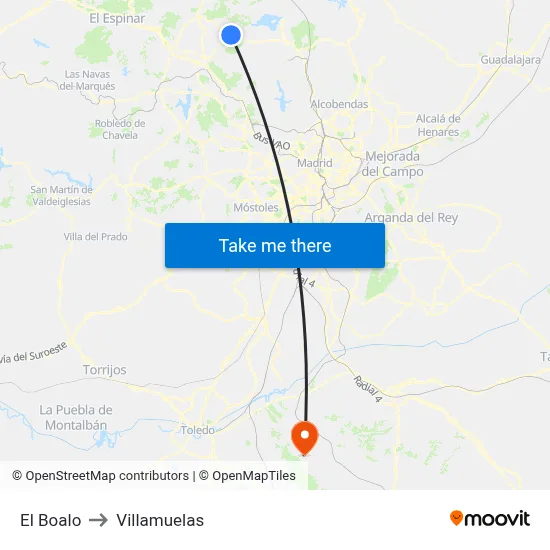 El Boalo to Villamuelas map